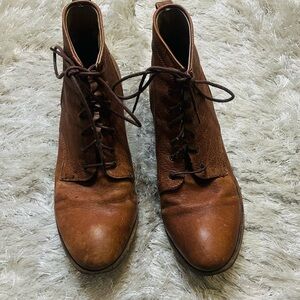 Frye Brown Ankle Booties Distressed Leather Lace-Up